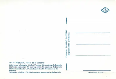 Estátua em alabastro — Século XV — artista: Mercadante de Bretaña — Exclusivos CABILDO CATEDRAL — Verso