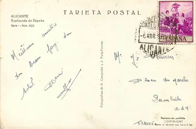 Alicante — Explanada de España — Antieke ansichtkaart, Serie I-Núm. 6504, uitgever J. Puig-Ferrán — Achterkant