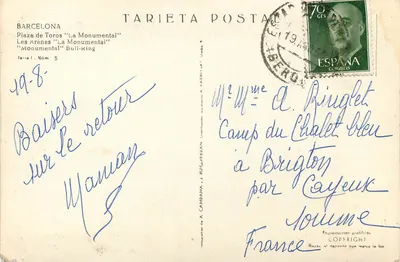 Barcelonę — Plaza de Toros "La Monumental" — Tarieta Postal — Rewers