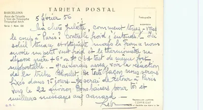 Barcelone — Arc de Triomphe — Tarieta Postal, Série 1, Núm. 104 — Verso