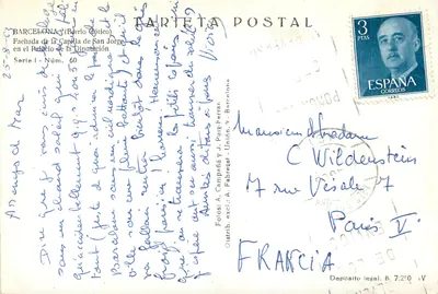 Barcelona (Barrio Gótico) — Facada kaplicy San Jorge w Pałacu Diputación — Folios ex. A. Puga-Ferran, seria I, nr 60 — Rewers