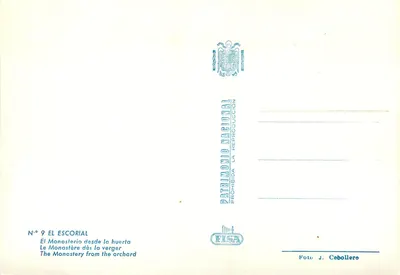 El Escorial — O mosteiro visto do pomar — Foto J. Cebollero, n°9 — Verso