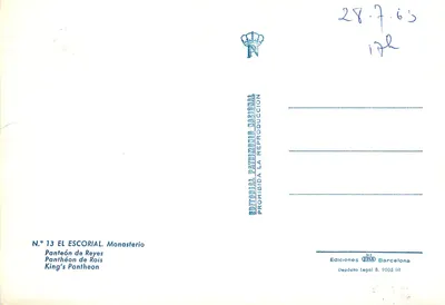 Panteón de Reyes — Mosteiro Nacional de El Escorial — Editor Editorial Patrimonio Nacional, N° 13 — Verso