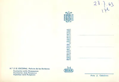 Palácio dos Borbones — Tapeçarias no estilo Pompeyano — Patrimonio Nacional, N.º 5 — Verso