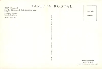 Santa Eulalia del Río — Casa rural — Fotografía de J. Puig Ferrán, Série I, Núm. 3615 — Verso