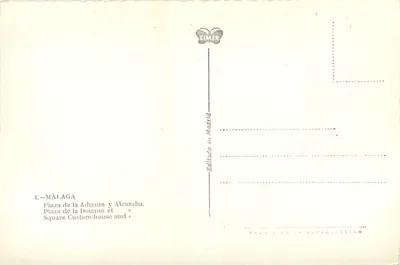 Málaga — Plac Celnia i Alcazaba — Wydawca BIMER, Madryt — Rewers