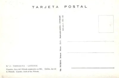 Katedra w Tarragonie — łuk mihrabu — wydawca Raymond, nr 2 — Rewers