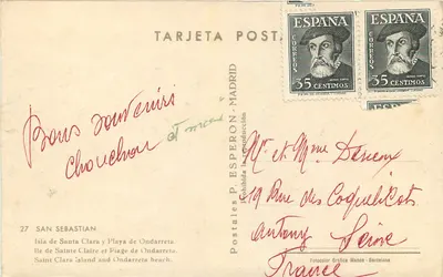 Isla de Santa Clara y Playa de Ondarreta — Ilha de Santa Clara e Praia de Ondarreta — Postales P. Esperon - Madrid — Verso