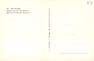 Fuenterrabia — Igreja e castelo de Carlos V — Foto Galarza, Pradera — Verso