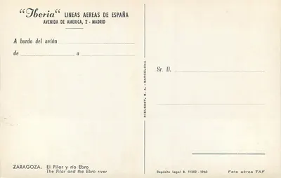Zaragoza — Widok z lotu na El Pilar i rzekę Ebro — Iberia Líneas Aéreas de España — Rewers