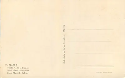 Santa María la Blanca — Toledo — Heliotipia Artística — nr 7 — Rewers