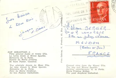 San Sebastián — Ogólny widok z Wzgórza Iguelo, plaża, most Maria Cristina, katedra — Foto Galarza, V. Pradera — Rewers