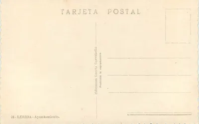 Palácio Episcopal de Lérida — fachada com arcadas e porta — Edições Garcia Garrabella, n°24 — Verso