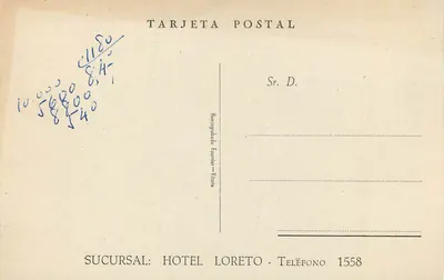 Hotel Roma — Cádiz — editor Heccagabado Fournier, Vitoria — Verso