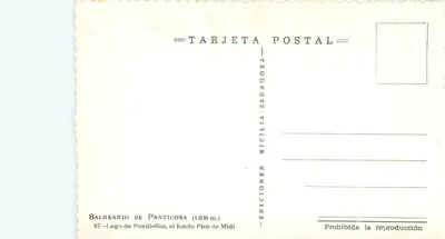 Lago de Pondielllos — Balneario de Panticosa (1.636 m) — Éditions Sicilia Postales — Verso