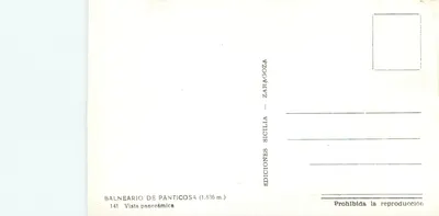 Balneário de Panticosa (1.636 m.) — Vista panorâmica — Edições Sicilia, Zaragoza, n° 141 — Verso