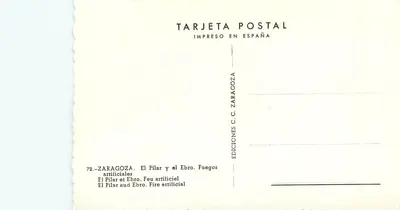 El Pilar e o Ebro. Fogos de artifício — Edições C.C. Zaragoza, n° 72 — Verso