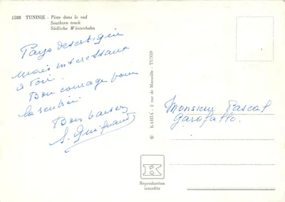 Trasa w południowej części — Tunezja — wydawca KAHIA, nr 1588 — Rewers