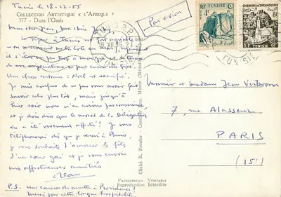 Tunísia — Oasis nas gargantas — Cliché R. Prouho, série 377 da Coleção Artística «L’Afrique» — Verso