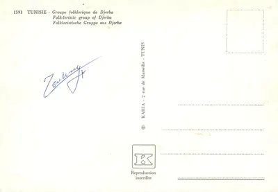 Grupa folklorystyczna z Djerby — Tunezja — wydawca KAHIÀ, n° 1591 — Rewers