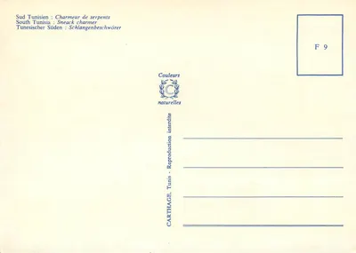 Charmeur serpents — Południowy Tunis — Cartage, Tunis — Rewers