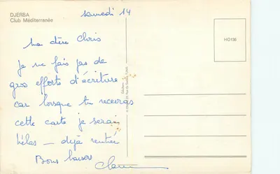 Club Méditerranée — Djerba — wydawca H. ISM, Tunis — Rewers