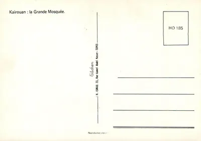 Kairouan: a Grande Mesquita — editor H. ISMAIL — número de série HO 185 — Verso
