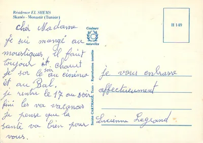 Restaurante na Residência EL SHEMS — Skanès - Monastir (Tunísia) — Sociedade Couleurs naturelles, H 149 — Verso