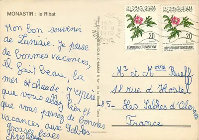 Monastir: Ribat — widok plaży i morza — Wydawnictwo Reguoui, Monastir — Rewers