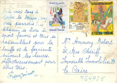 Nabeul (Tunísia) — Um nattier tecendo palha — Sociedade Carthage — Verso