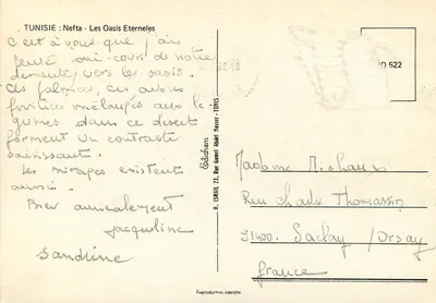 Tunísia: Nefta - As Oásis Eternas — Editor Abdel Nasser, n° 522 — Verso