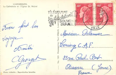 Luxemburgo — A Catedral e a Igreja St. Michel — Messageries de Luxemburgo, No. 195 — Verso