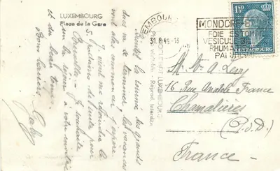 Place de la Gare — Luxemburgo — editor Phototypie Interdite, n° 275 — Verso