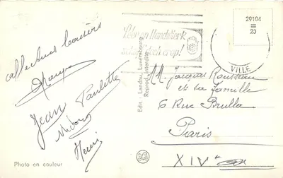 Luxemburgo, Ponte Adolphe e Caixa de Economia — Foto colorida, edição Landau, interdita — Verso