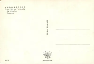 Madagaskar — Scena życia malgaskiego. Tancerze. — Wydawnictwo HOA-QUI, nr 4858 — Rewers