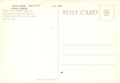Cavernas de Batu — Kuala Lumpur — Pub. by S.W. Singapore, n° K.L. 5506 — Verso