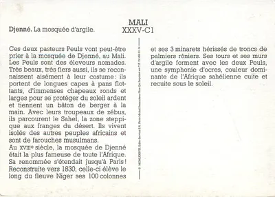 Djenné — A mesquita de argila — Edição Michel Renaudeau S.A. n° XXXV-C1 — Verso