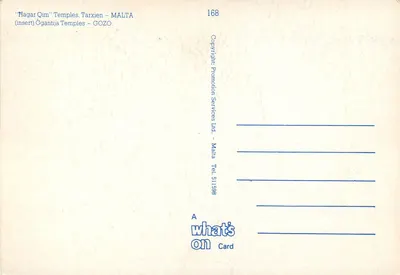 Templos pré-históricos — Hagar Qim e Ġgantija — Promotion Services Ltd. - Malta, n°168 — Verso
