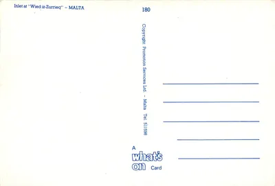 Entrada no 'Wied-zurrieq' — Malta — Promotion Services Ltd. n°180 — Verso