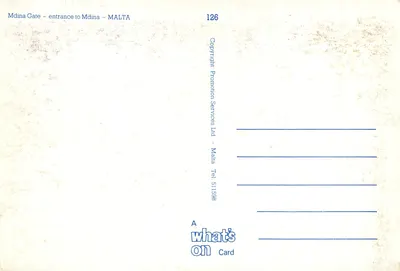 Portão de Mdina — entrada para Mdina — Copyright Promotion Services Ltd — Verso