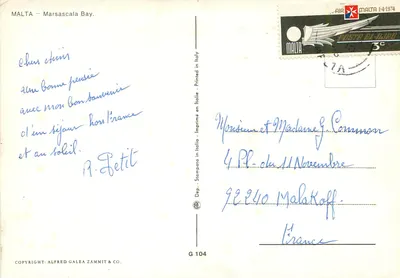 Baía de Marsascala — MALTA — editor Alfred Galea Zammit & Co. n° G 104 — Verso