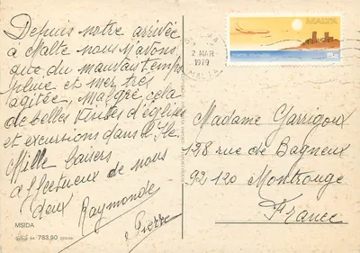 Porto de Marsa — Igreja da Natividade da Virgem — Poste Malta — Verso