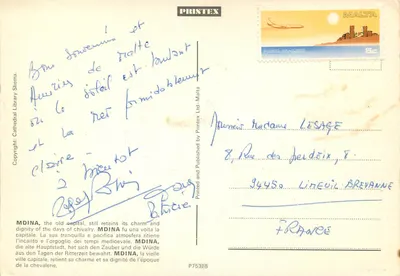 Mdina – Malta — vista da cidade, de um carruagem e da catedral — editor Printex, n° P75388 — Verso