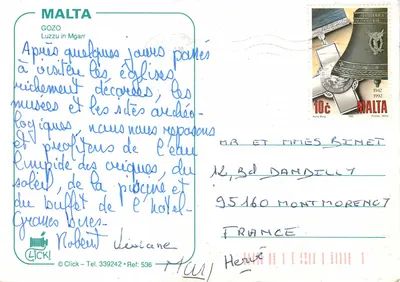 Kolorowe łodzie rybackie na Gozo — Malta — wydawca Click, nr serii 536 — Rewers
