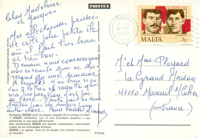 Typowa krajobrazowa scena, Gozo, Malta — wydrukowany przez Printex, P75328 — Rewers