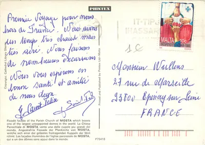 Mosta Parish Church, Malta — publisher Printex Ltd, No. P75418 — Back