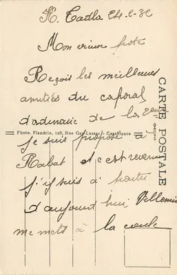Kampania w Maroku — General przewodzi pogrzebowi bohatera — Fotografia Flandrin nr 3007 — Rewers