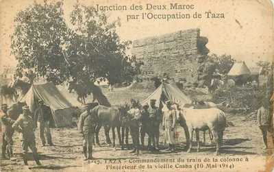 Bilhete postal antigo Jonction das Dois Marrocos pela Ocupação de Taza Militaria