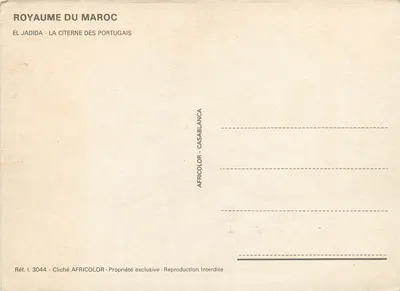 El Jadida - A Cisterna dos Portugueses — Reino do Marrocos, série AFRICOLOR, n° 3044 — Verso