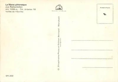 Le Ramuntcho — Estabelecimento a 1200 m de altitude — Edição Bertrand, Marrakech — Verso